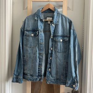 Distressed Oversized Medium Wash Jean Jacket